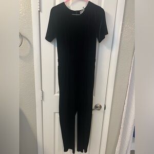 Black velvet jumpsuit.